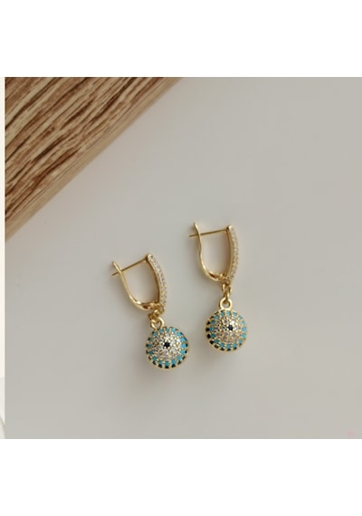 Lente Aksesuar Xuping Gold Zirkon Taşlı Nazar Boncuğu Top Küpe Altın