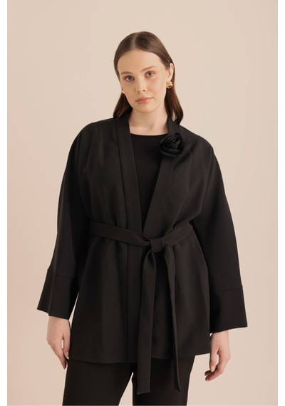 Aker Siyah Kumaş Broşlu Kimono Siyah Siyah