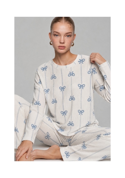 Fit Women Kadın Desenli Nefes Alan Ekru Pijama Takımı 4690