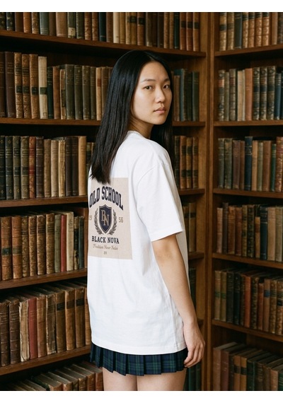 Black Nova Oversize Baskılı Unisex Tişört Back To The School Beyaz