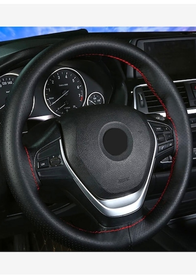 Fiat Albea Uyumlu Dikmeli Direksiyon Kılıfı Noktalı-kırmızı Ipli 38cm 11cm
