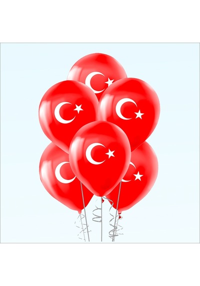Balon Standlı. 7 Adet Ay Yıldız Baskılı 30Cm Balon