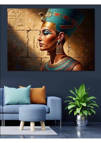 Mısır Kraliçesi Nefertiti Altın Portresi Dekoratif Kanvas - Mdf Ahşap Tablo