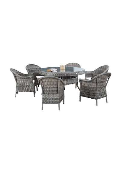Bahçemo Nova Yuvarlak Masalı Rattan Bahçe Mobilya Takımı 140 Cm Çap Gri