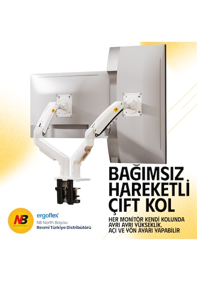 Nb Ergonomic Nb F160 17-27inch Cift Kol 2-9 Kg Amortisorlu Monitor Standı Beyaz