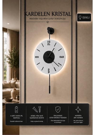 MetaQuartz Aksesuar Siyah Artistry Kardelen Siyah 30x55 Cm Pilli Led , Modern Dekoratif Metal Duvar Saati