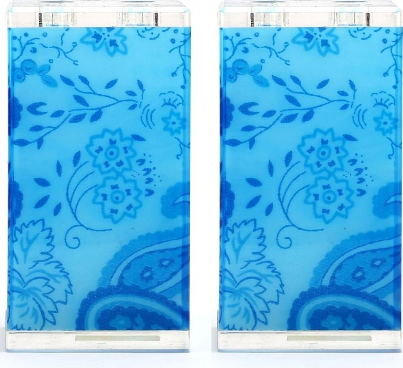 2 Adet Diş Fırçalık Mavi Çiçekli Akrilik 6x6x12cm Banyo Seti Çok Renkli