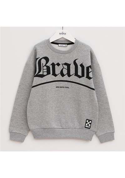 Wanex Erkek Çocuk Uzun Kol Kalın Sweatshirt - 16044 Gri Melanj