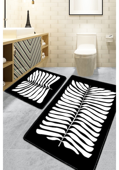 Mais Dolce Siyah 60x100 50x60 Kaydırmaz Tabanlı 2'li Banyo Paspas Seti Takımı Siyah-ikili