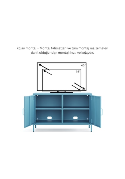 Pera Tv Ünitesi, Tv Dolabı,2 Kapaklı Dolap 100,50 X 40 X 64,50 Cm - 9 Renk Seçeneği Bulunmaktadır Ral 5024 Mavi