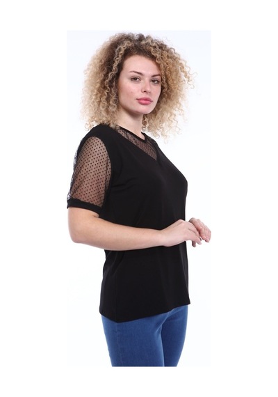 Kısa Kol Kadın Büyük Beden Siyah Bluz 1D-1786 Siyah