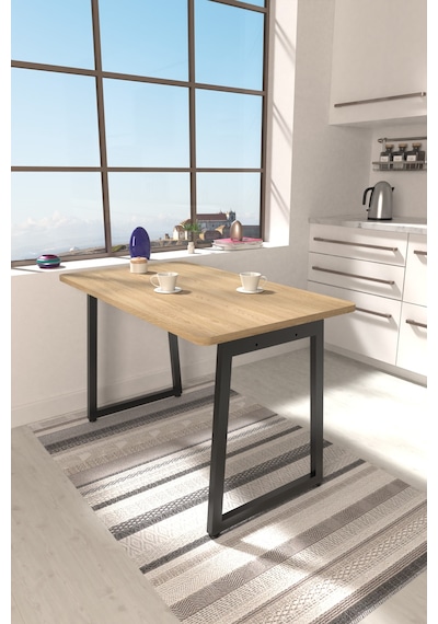 Vilinze Biga Sabit Mdf Metal Ayak Mutfak Masası - 70x120 Cm Siyah Naturel