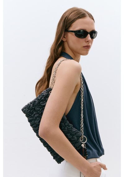 Suud Collection Mavi Nina Dökümlü Halter Top