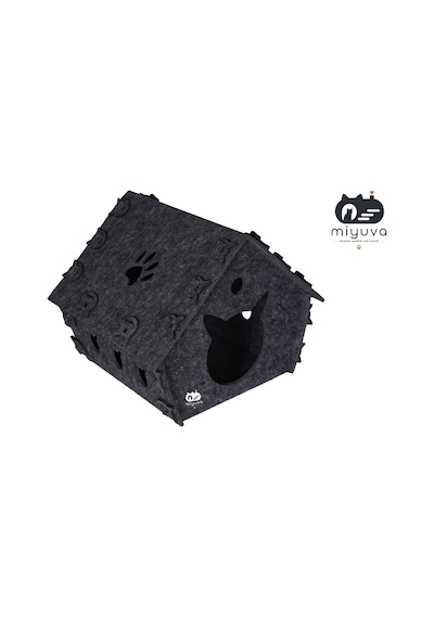 Keçe Kedi Evi Demonte, Yıkanabilir, Taşınabilir Kedi Kulübesi Minnoş Gri