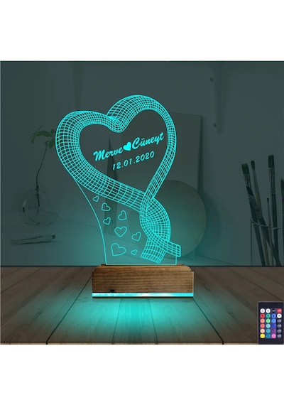 Luvivia Kalp Sevgiliye Hediye Kişiye Özel 3d Lamba - Masa Gece Lambası V12