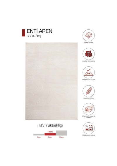 Enti Aren 3304 Bej Halı - Pamuk Tabanlı Akrilik Modern Antre Halısı