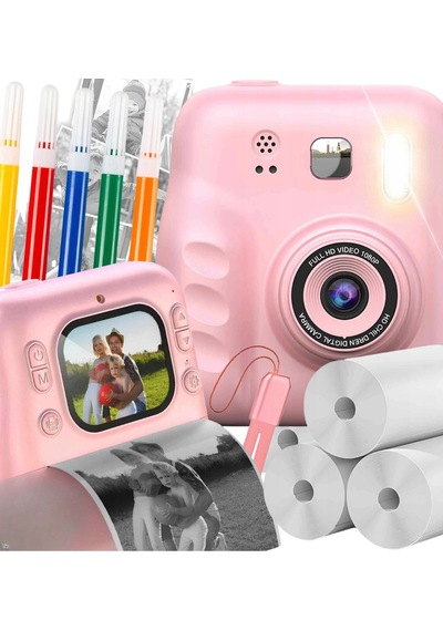 Termal Baskılı Çocuk Fotoğraf Makinesi 4 Rulo Kağıt Ve 5 Renkli Kalem Seti Bx-316045