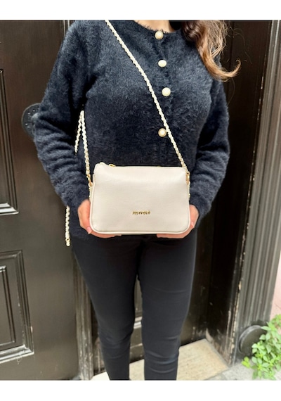 Just Polo Kadın Zincir Askılı Günlük Ve Özel Kullanıma Uygun Şık Tasarımlı Omuz & Çapraz Çanta Shoulder Bag Krem