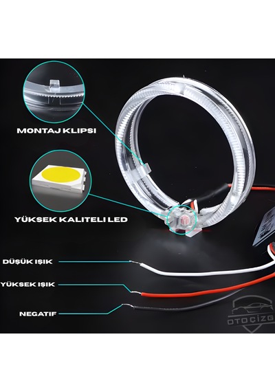 95mm Cree Led Angel Eye Melek Gözü Kristal Beyaz Halka Far Modifiye Gündüz Farı Seti - 2 Adet Takım Ürün
