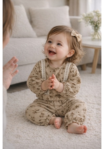Babyhola Dantel Detaylı Çiçek Desenli Müslin Bayramlık Kız Bebek Takım Üst Ve Pantolon İkili Set 2009 Kahverengi Babyhola Dantel Detaylı Çiçek Desenli Müslin Bayramlık Kız Bebek Takım Üst Ve Pantolon İkili Set 2009 Kahverengi