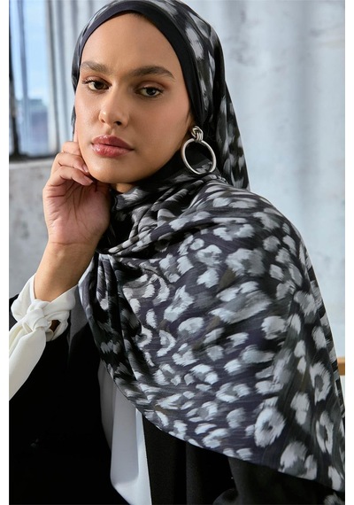 Silk Home Eco Viscose Şal Siyah Füme Gümüş Leopar Desenli Nefes Alan 90x200 Çok Renkli