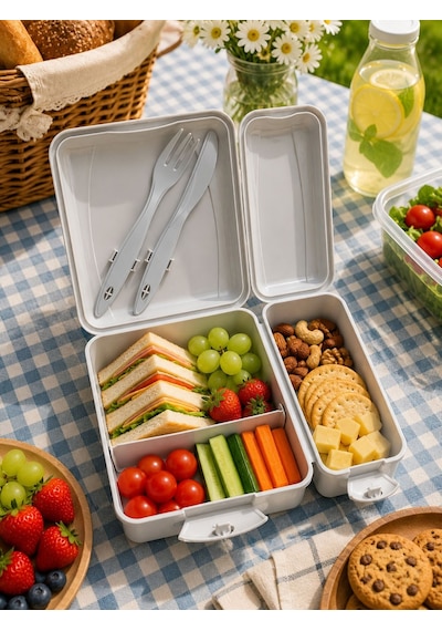 Titiz Takeaway Beslenme Kabı Seti Bölmeli Lunch Box Çatal Bıçak Dahil Bpa Free Çok Renkli