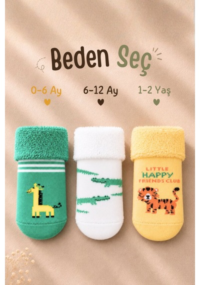 Kardeşler Çorap Çoçuk Çok Renkli Havlu Kıvrık Patik Çorap Desenli 3'lü Paket Çok Renkli - 912418358 Çok Renkli