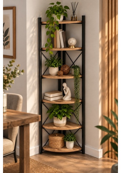 Sulorahome 6 Raflı Köşe Kitaplık Ve Saksılık Standı Krem 160 Cm Antrasit - Ahşap Sulorahome 6 Raflı Köşe Kitaplık Ve Saksılık Standı Krem 160 Cm Antrasit - Ahşap