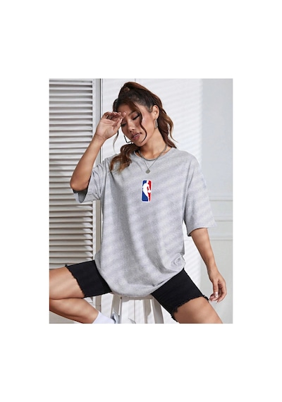 Tarzsokak Unisex Kadın/erkek Nbbaa Özel Baskılı Renkli Oversize Penye T-shirt Gri