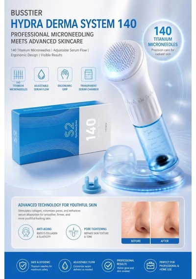 Hydra Derma System 140 Microneedling Serum Applicator 140 İğneli Hydra Needle Cilt Bakım Kalemi Anti Aging Gözenek Sıkılaştırıcı Serum Uygulama Cihazı