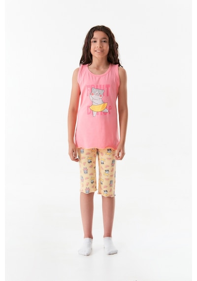 Fullamoda Kedi Baskılı Bisiklet Yaka Kız Çocuk Pijama Takımı 24mıcg631212238-pembe 24MICG631212238-Pembe