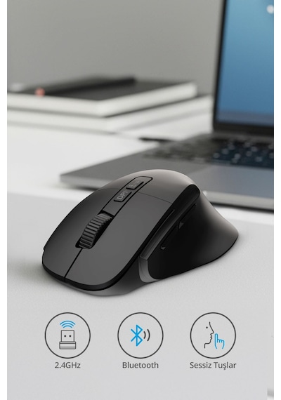 7658 Sessiz Tuşlu Kablosuz Mouse / Bluetooth + 2.4ghz Usb / Dpı 800-1200-1600 / 7 Tuşlu 7658