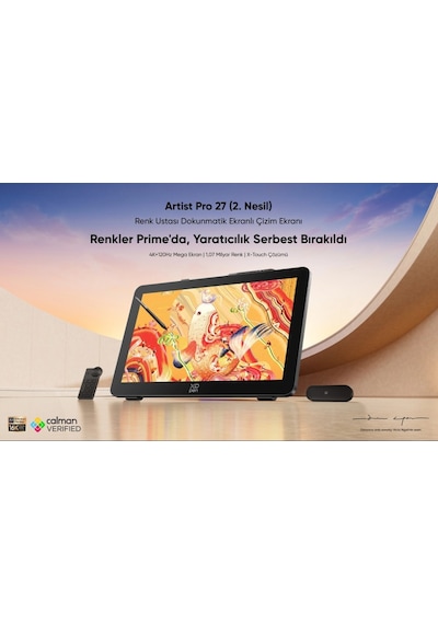 Artist Pro 27 Gen 2 Ekranlı Çizim Tableti 27" 4k 120hz Dokunmatik Ekran 16384 Basınç X3 Pro Calman Sertifikalı