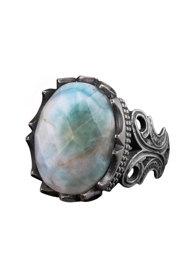 Erkek Sterlin Gümüş Yüzük - Doğal Larimar Taşı Gümüş
