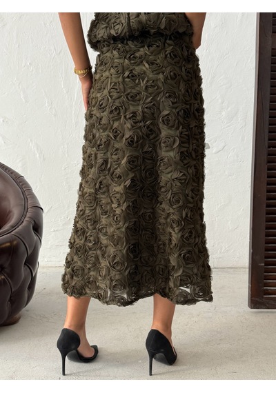 Verymoda Gül Süzüneli Etek F2005 Haki
