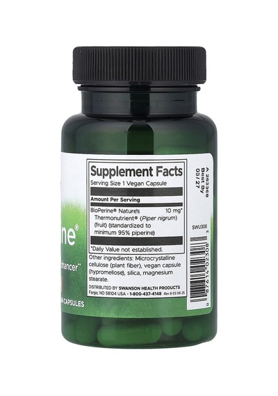 Swanson Vitamins, Bioperine , 10 Mg, 60 Vegan Capsules