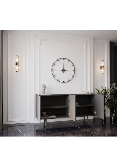 Enwood Capella Gri Mdf 4 Kapaklı Raflı 140 Lık Konsol