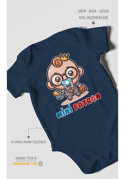 Mini Patron Baskılı Bebek Zıbını Çıtçıtlı Body %100 Pamuk Kısa Kol Lacivert