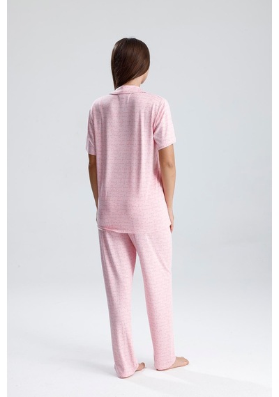 Kompedan Kadın Önden Düğmeli Pijama Takım Pembe Paris Pmb Paris