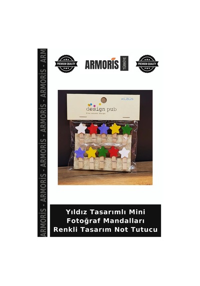 Yıldız Tasarımlı Mini Fotoğraf Mandalları Renkli Tasarım Not Tutucu
