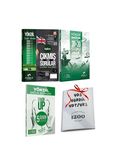 Yökdil Sağlık Çıkmış Sorular - Sağlık 20x20 Deneme + 5 Deneme - En Çok Çıkan 1200 Kelime Hediyeli