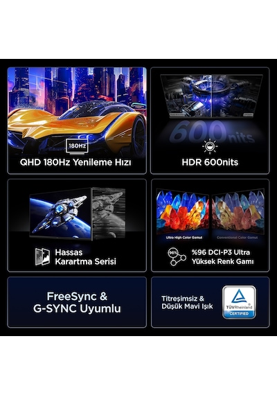 Tcl 32g64 31,5 İnç Qhd Mini Led Oyuncu Monitörü, 180 Hz, 1 Ms Gtg, Hdr600, Freesync