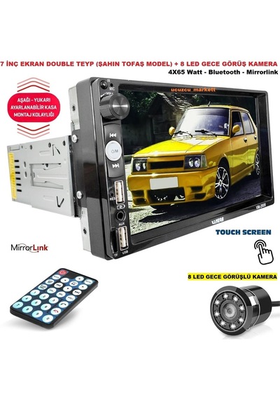 7 İnç Ekran Double Teyp Şahin Tofaş Modeller İçin + 8 Led Gece G