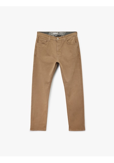 Koton Pamuklu Düz Paça Düğmeli Cepli Chino Pantolon Haki 6wam40114hw Haki