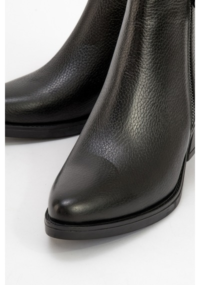 Luvishoes Luvi Shoes Jayer Siyah Floter Hakiki Deri Fermuarlı Kadın Topuklu Bot Siyah Floter