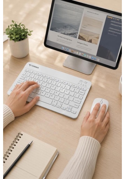 Delux Serisi Ev Hafif Sessiz Kablosuz Klavye Mouse Seti Tmk04 Beyaz Diğer