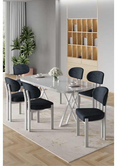 Canisa Radon Serisi Mdf 90x168 Sabit Beyaz Mutfak Masası Takımı 6 Antrasit Sandalye Beyaz Masa Antrasit Sandalye Canisa Radon Serisi Mdf 90x168 Sabit Beyaz Mutfak Masası Takımı 6 Antrasit Sandalye Beyaz Masa Antrasit Sandalye