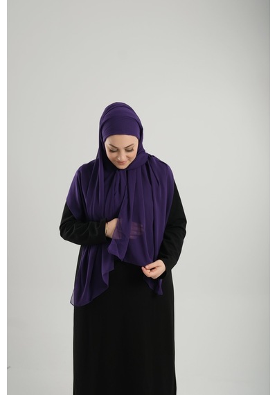 Hürrem Bone Mor Pratik Hazır Geçmeli Bone Şal Şifon Çapraz 2001 22 Mor