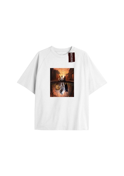 Tarzsokak Active Baskılı Oversize Kalıp Unisex T-shirt Bej