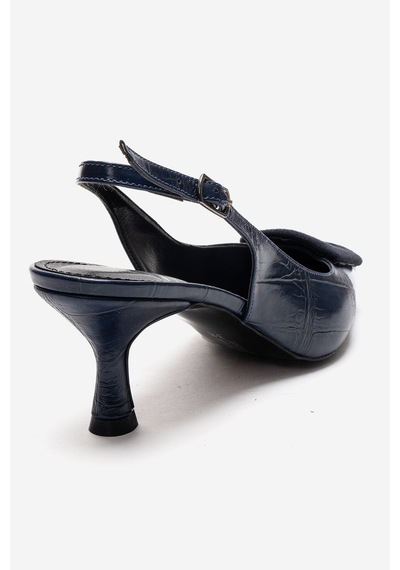 Luvishoes Dublın Lacivert Baskı Tokalı Kadın Topuklu Ayakkabı